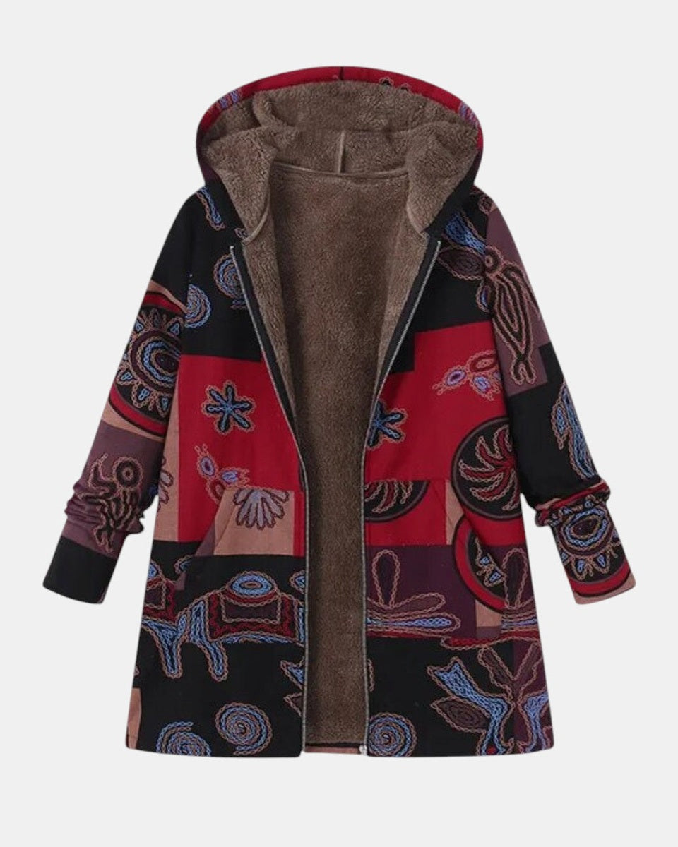 Marina - Boho Abstrakcyjny Patchworkowy Hoodie Płaszcz