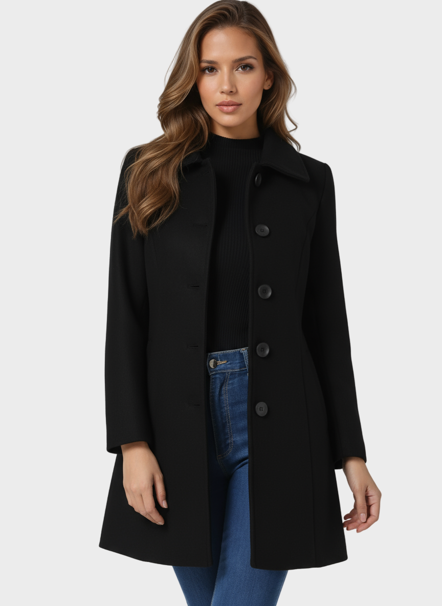 Josephine - Damski zimowy trench coat z jednym guzikiem
