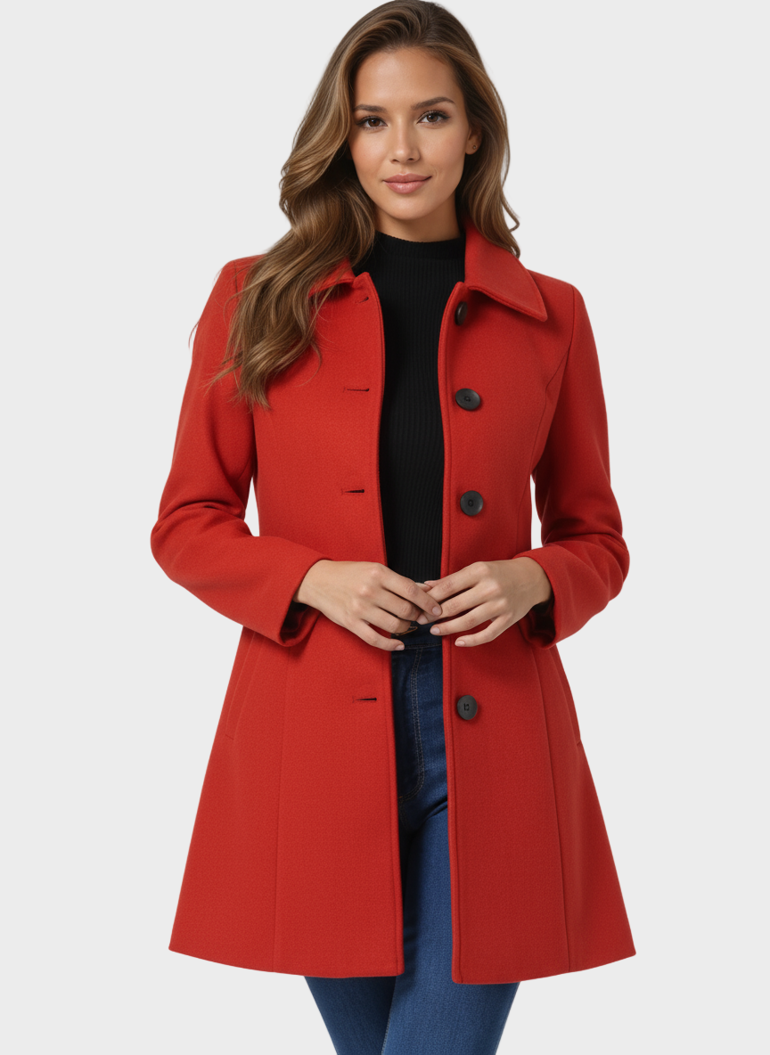 Josephine - Damski zimowy trench coat z jednym guzikiem