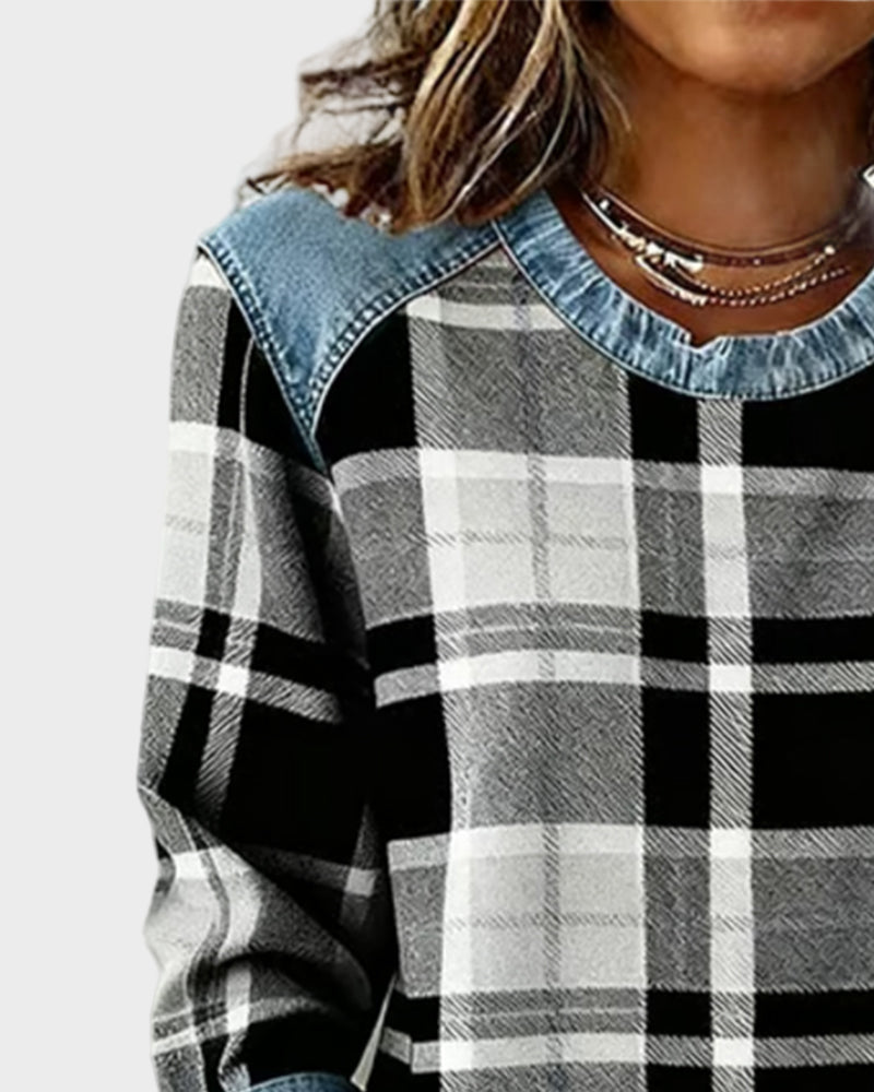 Ivy – Damska Bluza z Kratką Patchworkową