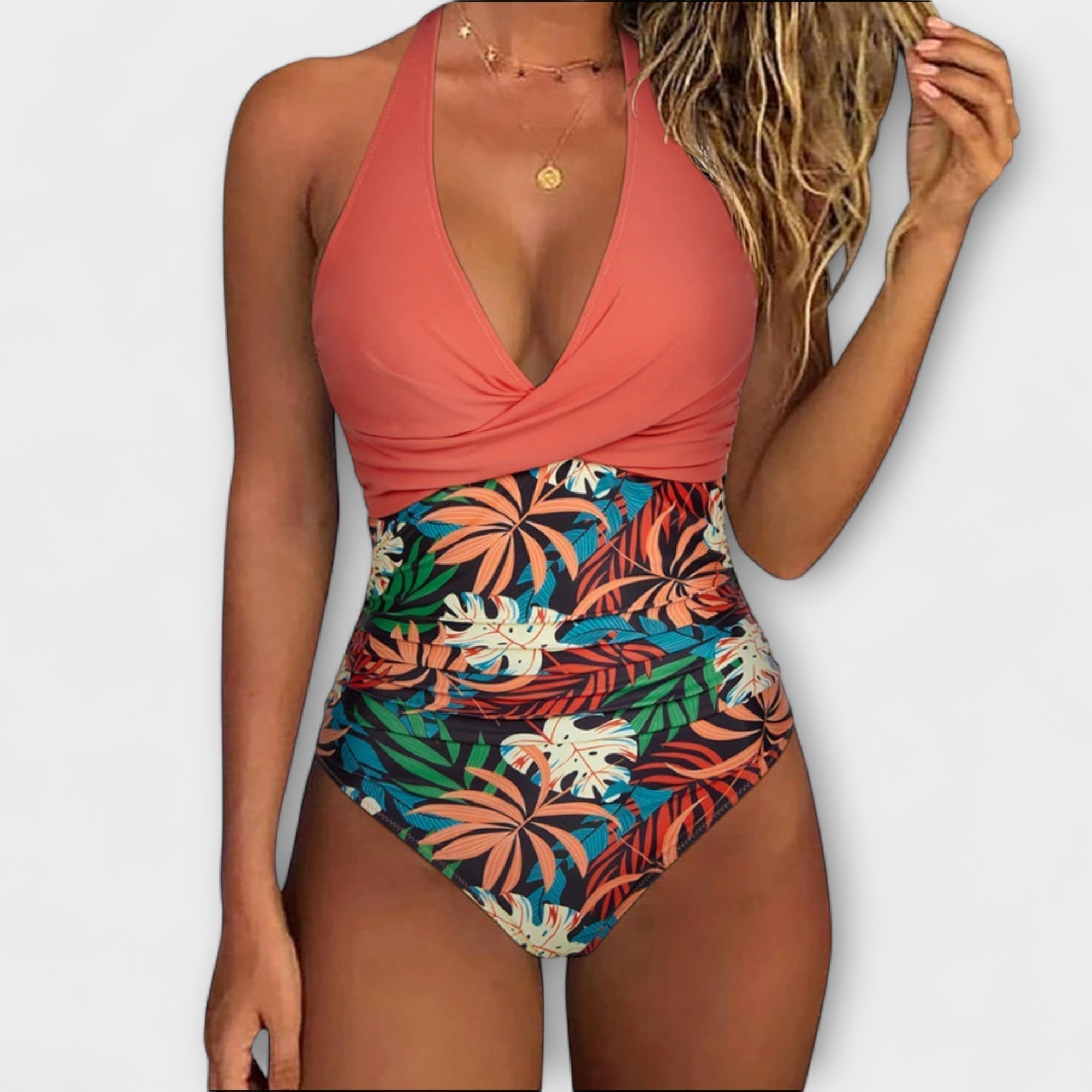 Florencja - Elegancki damski kostium kąpielowy z dekoltem w kształcie V