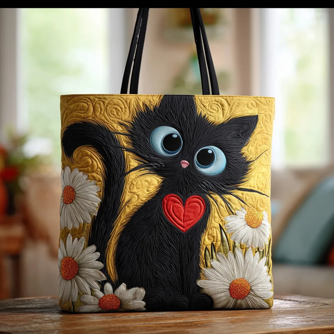 Torba Artisanal - Czarny Kot z Margerytkami