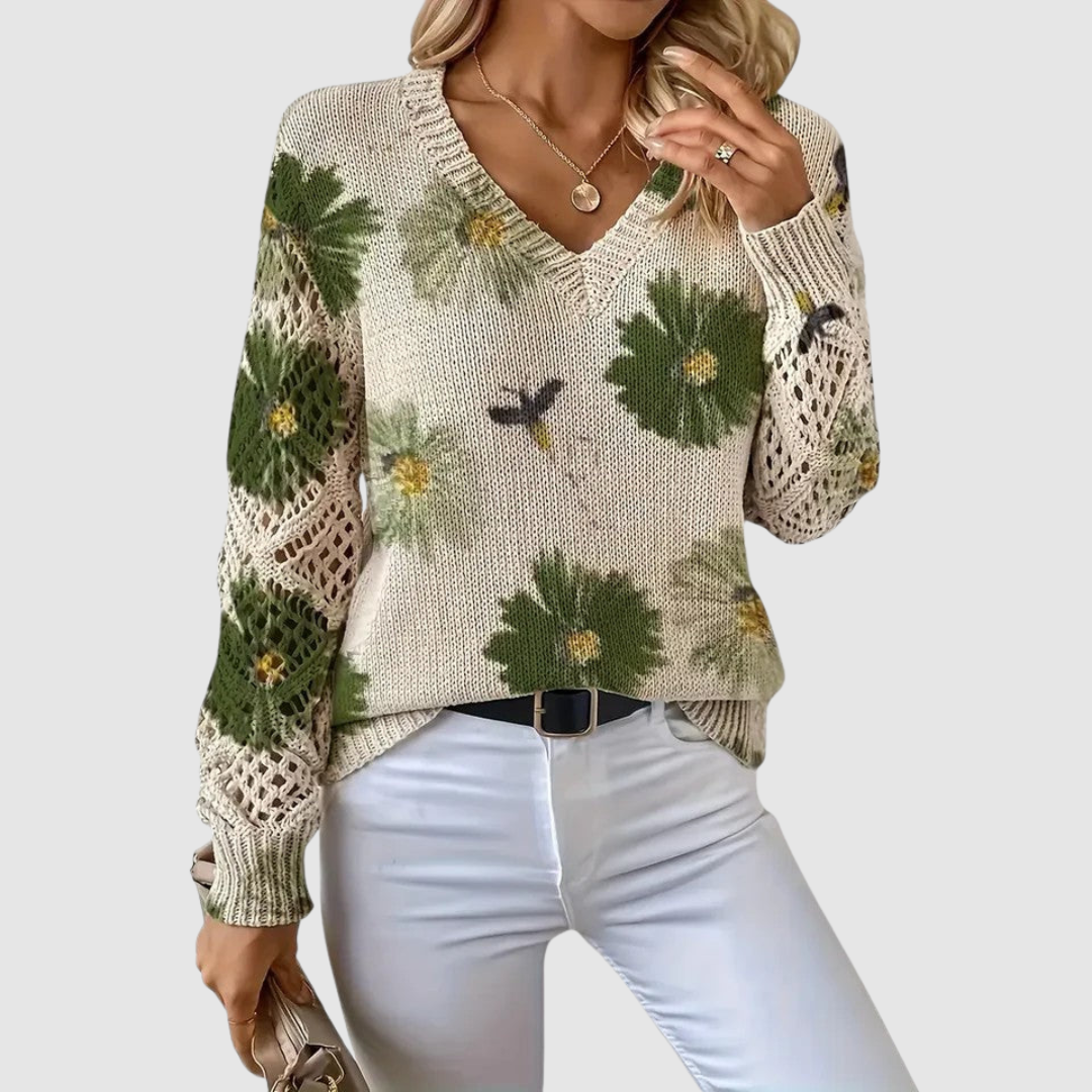 Meda - Elegancki sweter z kwiatowym wzorem