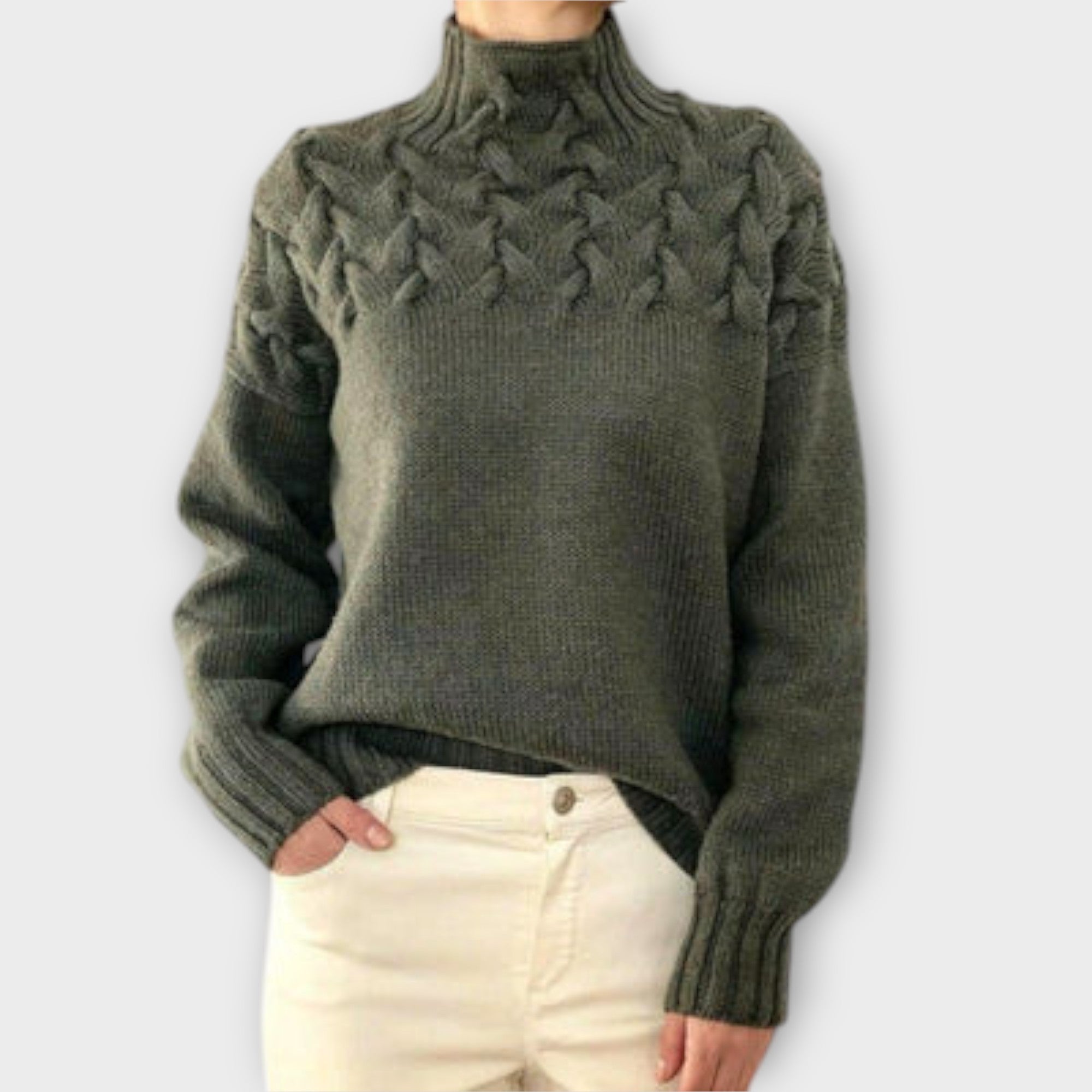 Eva - Damski sweter z detalicznym wzorem warkocza