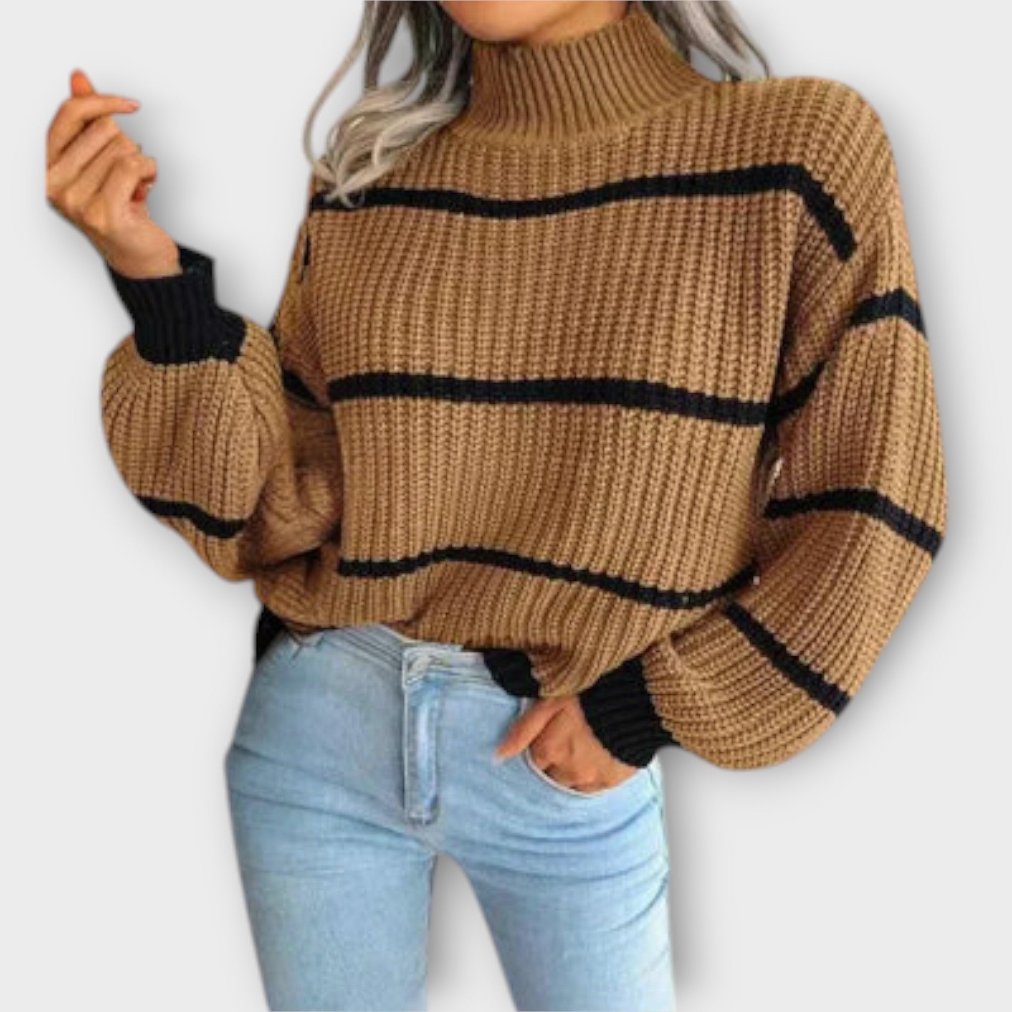 Chavala - Sweter z golfem w paski