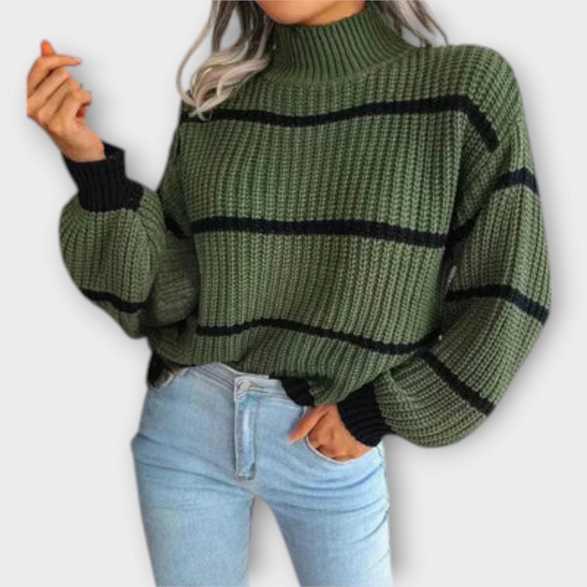 Chavala - Sweter z golfem w paski