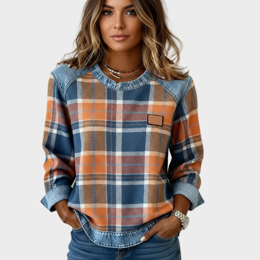 Ivy – Damska Bluza z Kratką Patchworkową